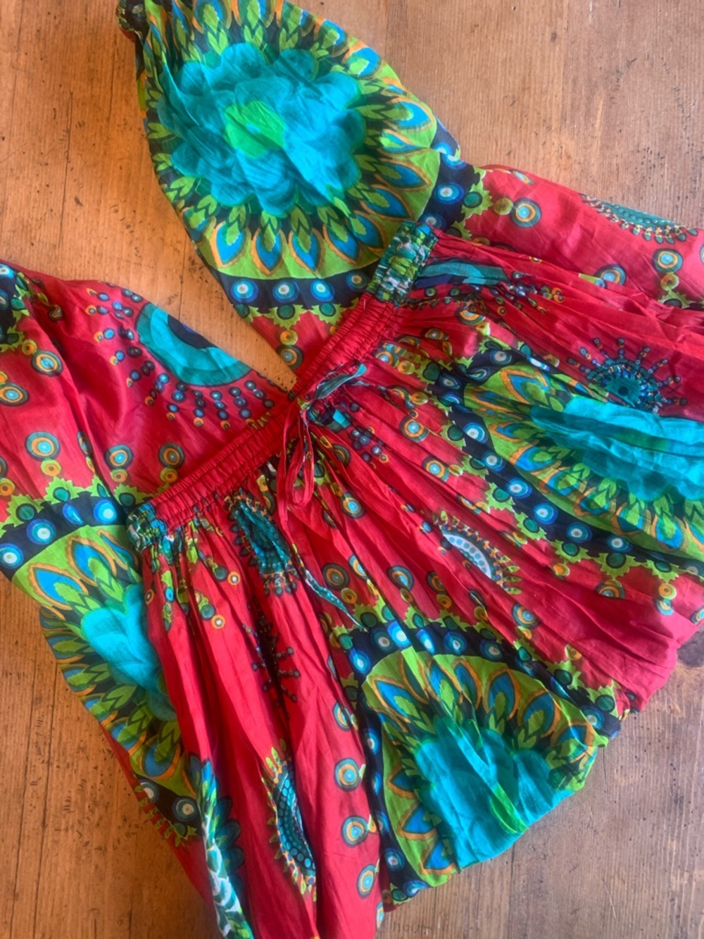 Cotton Red Floral Medallion Bohemian Puff Jogger Pant - Picture 15 of 16